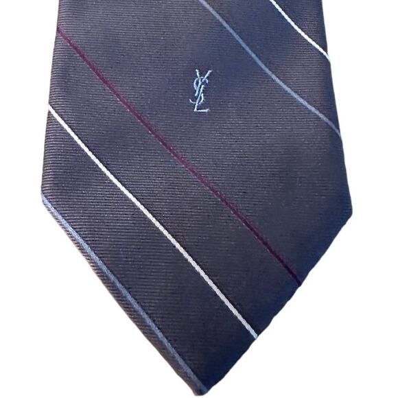 Yves Saint Laurent Other - Yves Saint Laurent necktie Tie Gray diagonal stripe Logo 3 x54 silk Preppy